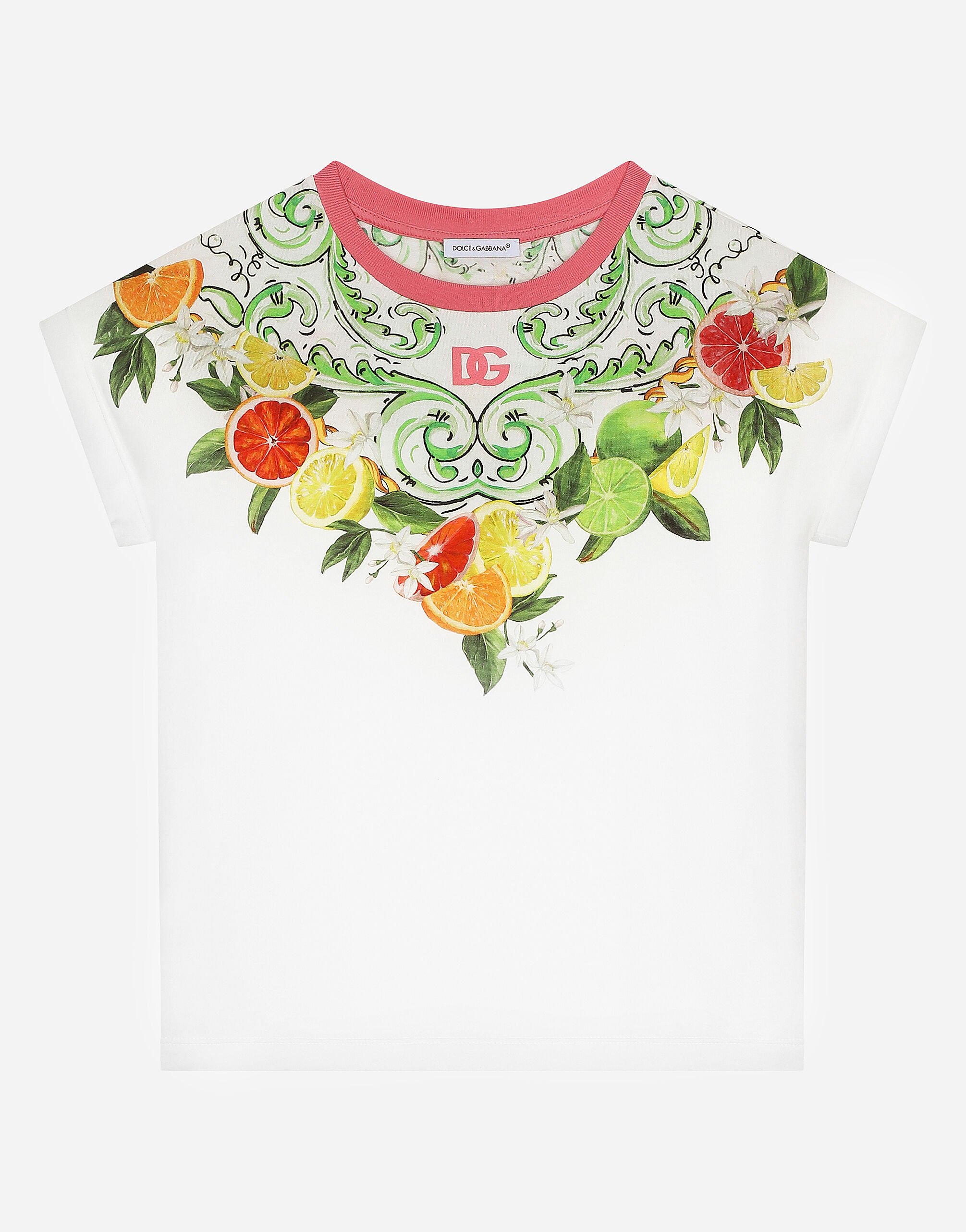 Dolce & Gabbana T-Shirt aus Jersey Orangen- und Zitronenprint und DG-Logo Drucken L5JTMEG7K4F
