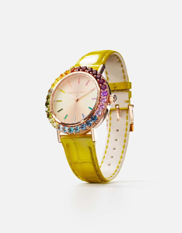 Dolce & Gabbana Reloj Iris en oro rosa con gemas multicolor Amarillo WWLB2GXA1XA