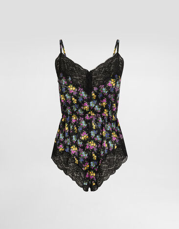 Dolce & Gabbana Small floral-print satin and lace bodysuit Multicolor O7A81TON0BX