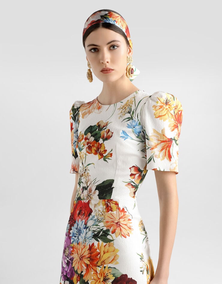 Dolce & Gabbana Kleid aus Cretonne mit Bouquet-Print Drucken F6TYCTFSRQU