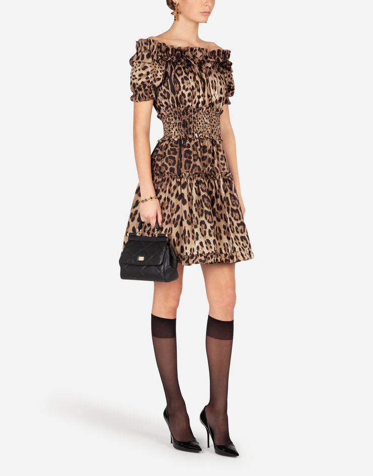 Dolce & Gabbana Robe courte en popeline à imprimé léopard Multicolore F6A0UTHS5E3