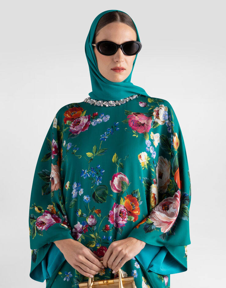 Dolce & Gabbana Rose-print charmeuse kaftan Multicolor I6AA8ZHPAFK
