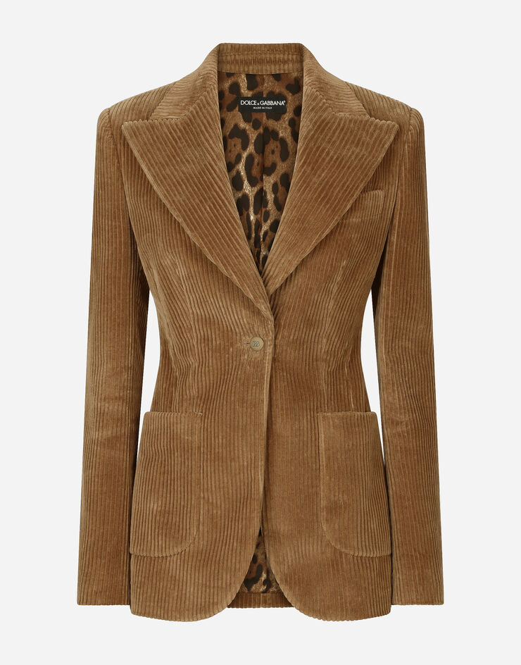 Dolce&Gabbana Veste droite Turlington en velours côtelé Beige F29HYTFUWDU