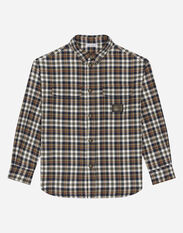 Dolce & Gabbana Cotton flannel shirt with logo tag Print L43S86G7L5W