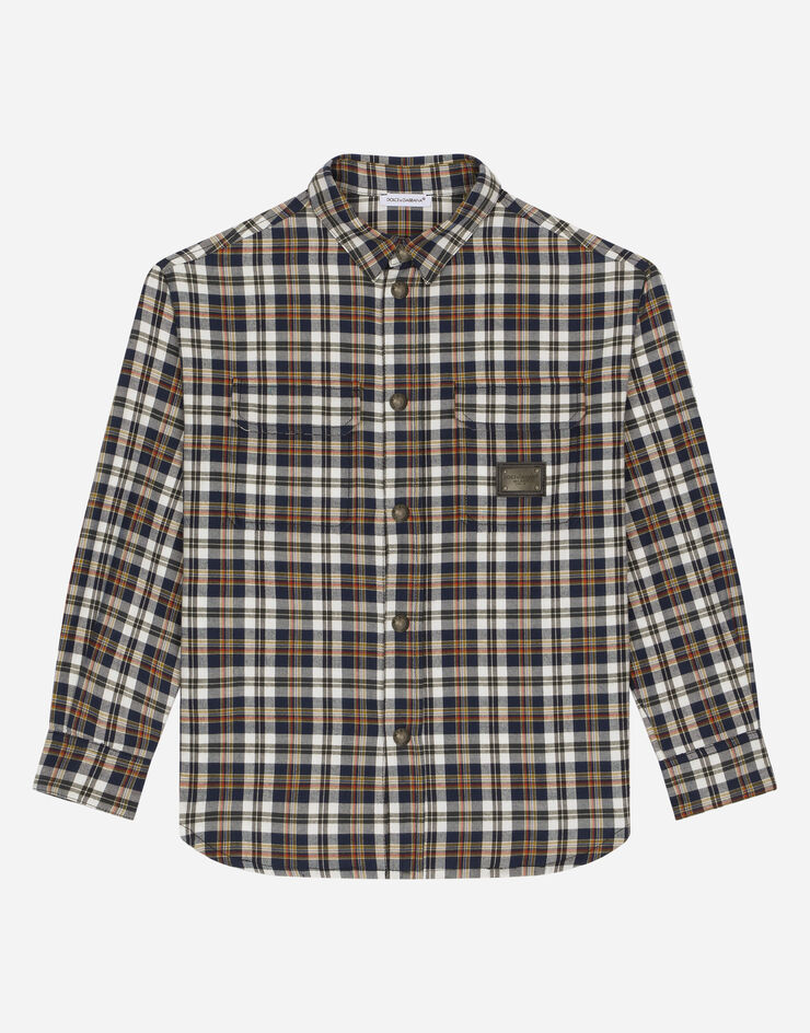 DolceGabbanaSpa Cotton flannel shirt with logo tag Multicolor L43S85FQ5FH