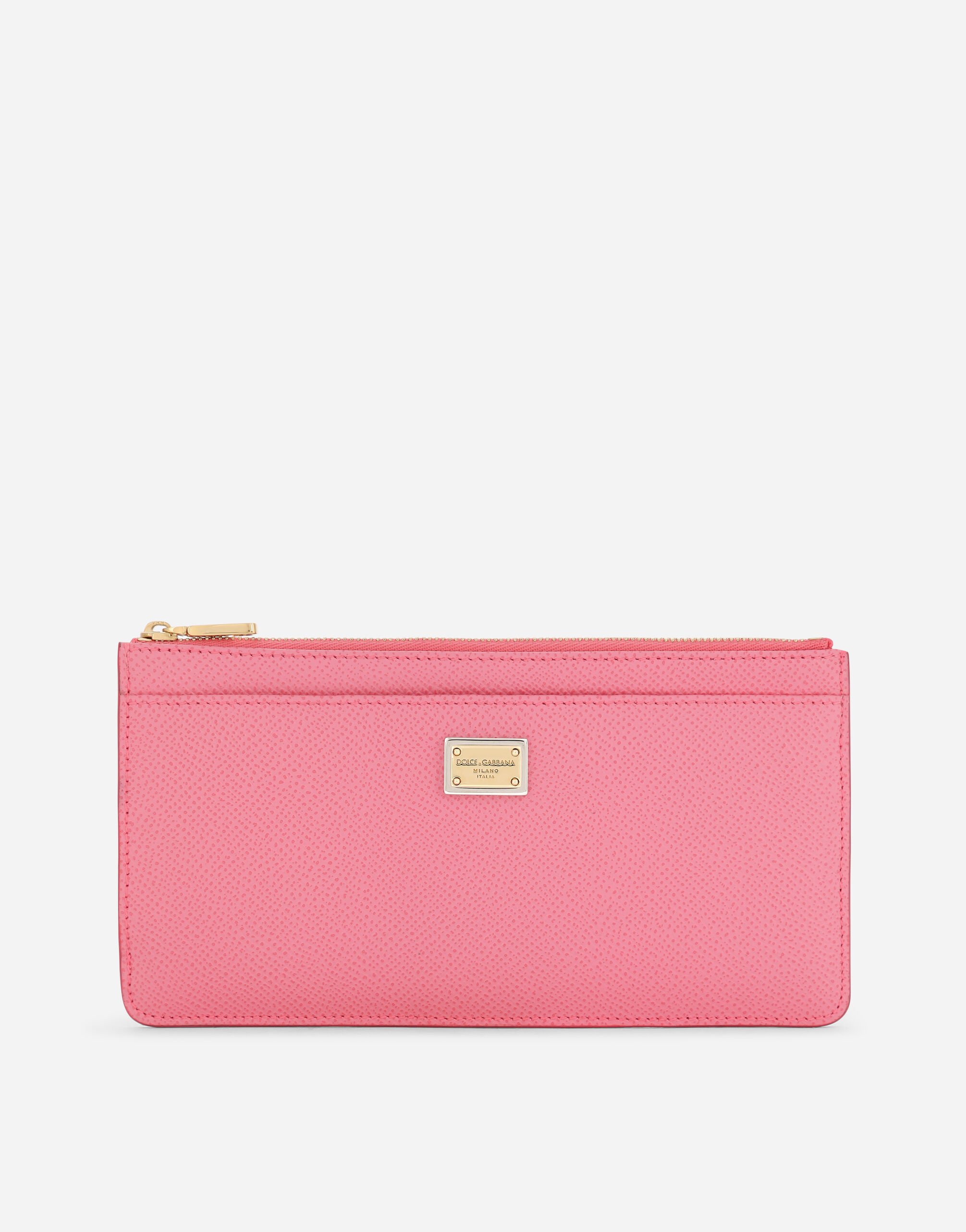 Dolce & Gabbana Porte-cartes grand format en cuir de veau avec fermeture zippée et plaquette à logo Rose BI0473AV967