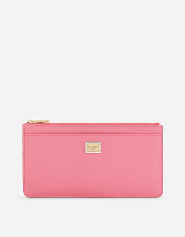 Dolce & Gabbana Porte-cartes grand format en cuir de veau avec fermeture zippée et plaquette à logo Rose BI0473AV967