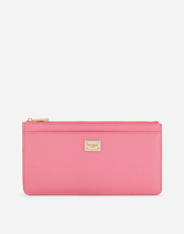 Dolce & Gabbana Large calfskin card holder with zip and branded tag Pink BI1265A1001
