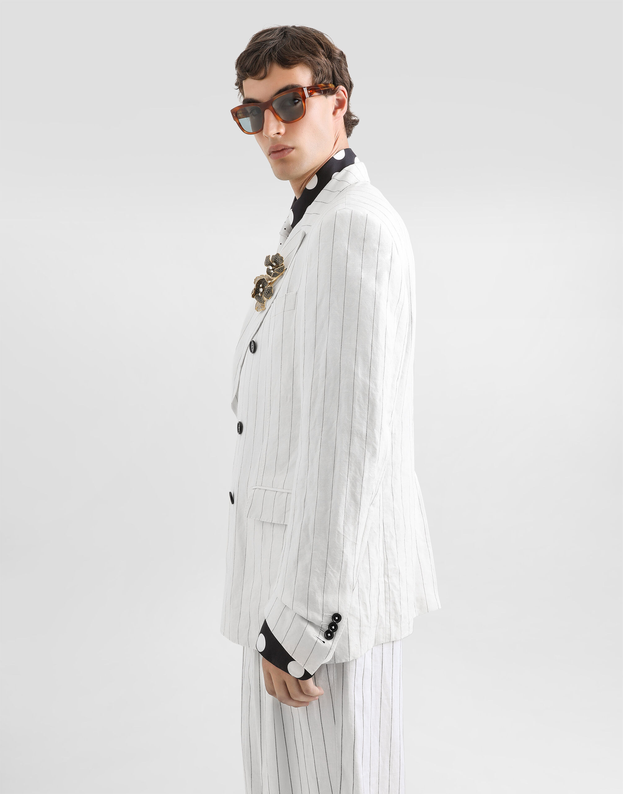 Double-breasted linen and wool jacket in Multicolor for Men