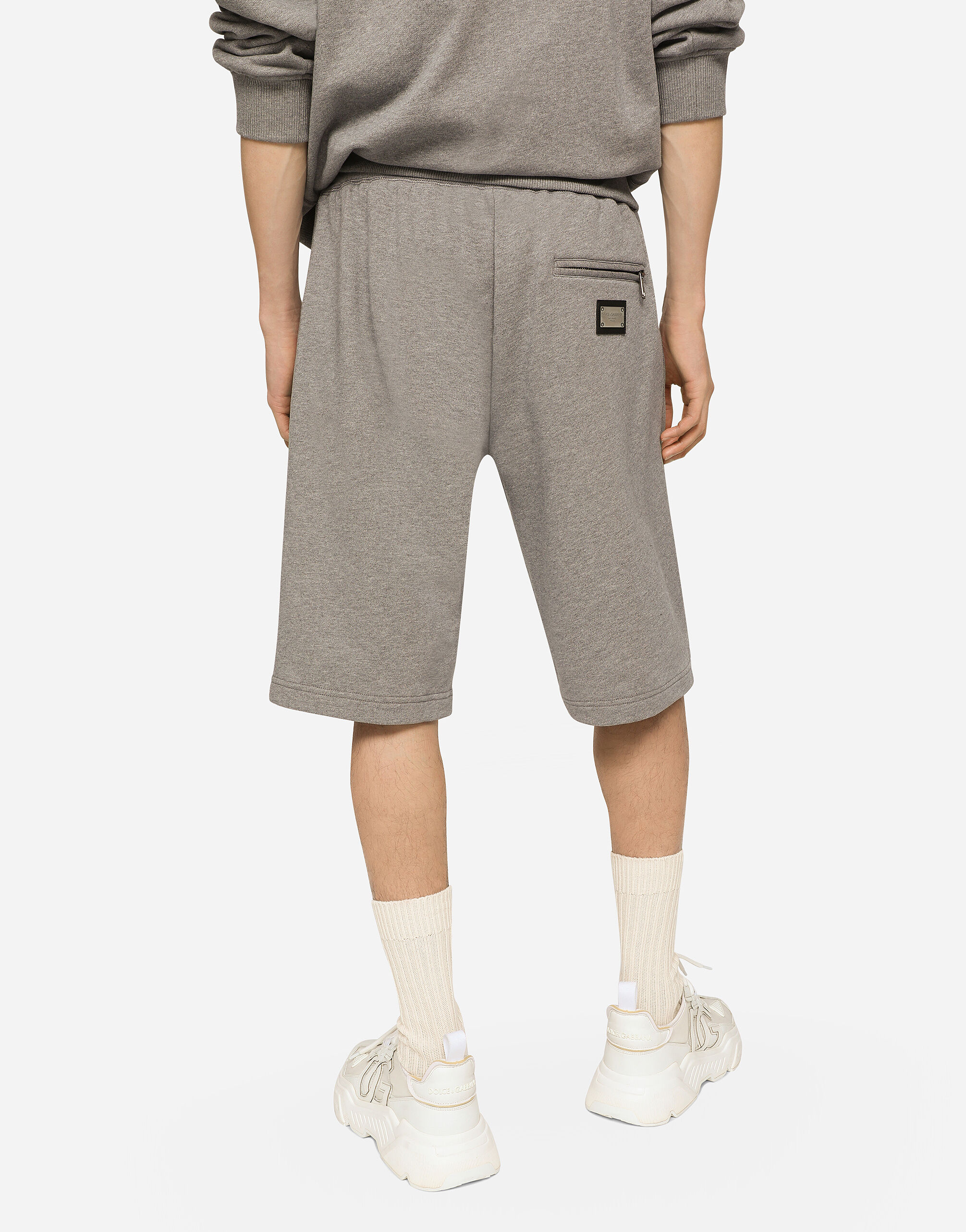 Jersey jogging shorts with logo tag in Grey for Men