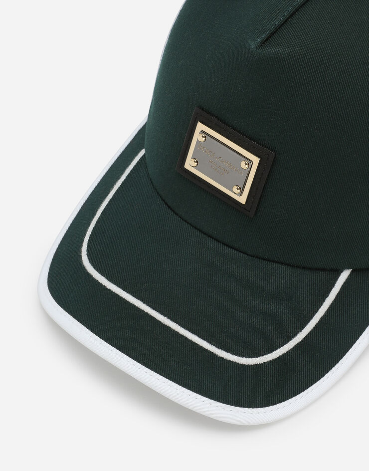 Dolce & Gabbana Trucker-Mütze aus Baumwolle mit Logoplakette und Netzgewebe Grün GH874ZFUFJU