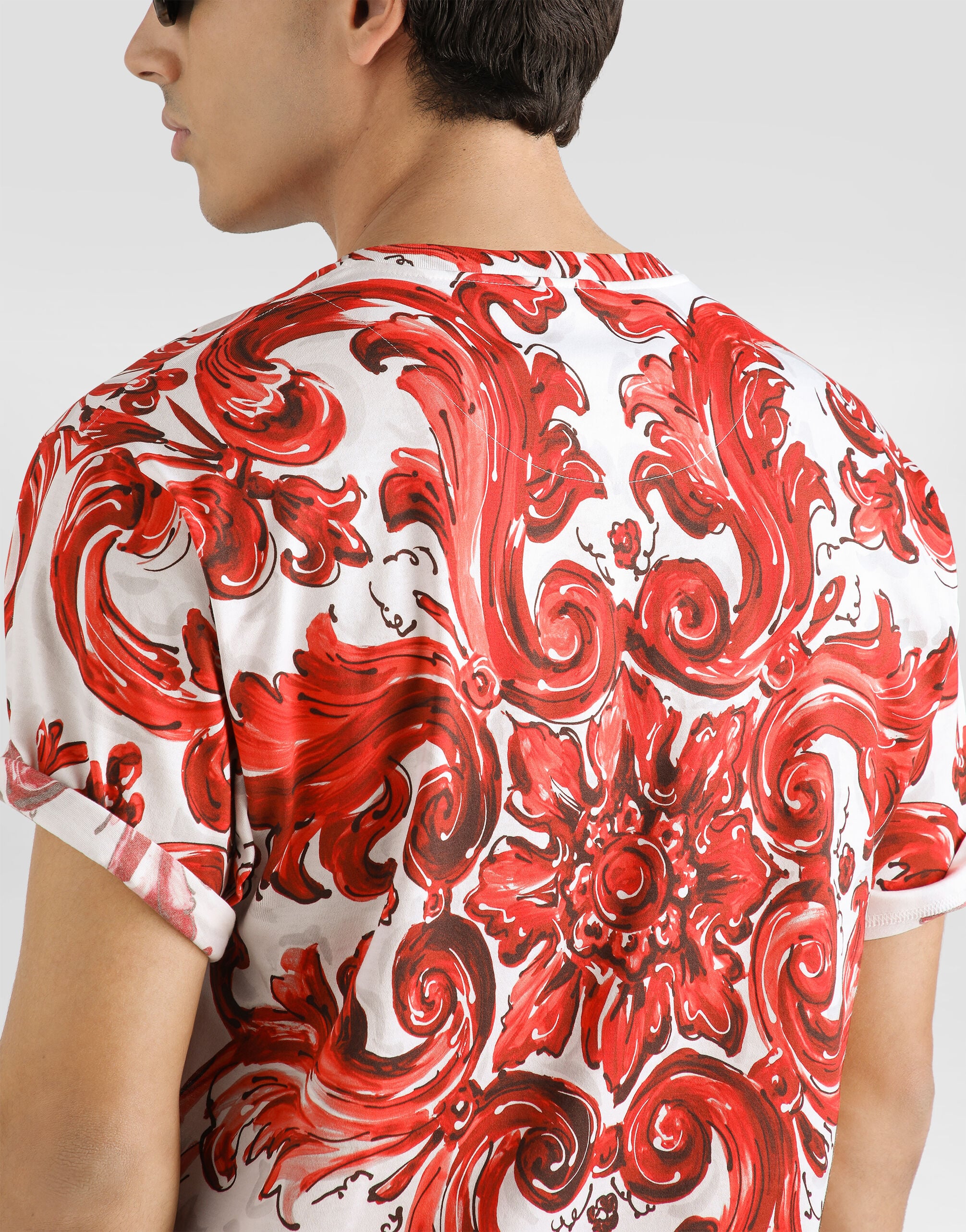 Majolica-print cotton t-shirt in Multicolor for Men