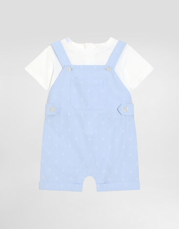 Dolce & Gabbana Jersey and jacquard romper suit with DG logo and polka dots with patch Azure L11O96G7O1Y