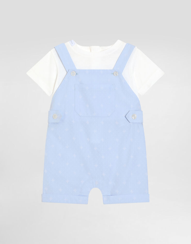 Dolce & Gabbana Pelele de punto y jacquard con logotipo DG y lunares con parche Azure L11O96G7O1Y