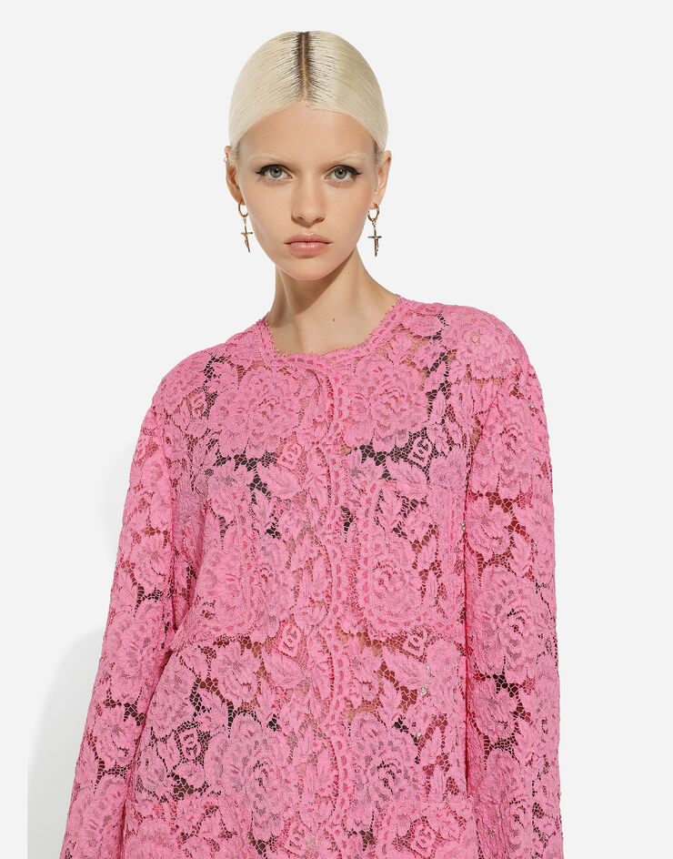 Dolce & Gabbana معطف موسوم من دانتيل كوردونيتو برسمة زهور وردي F0C3STHLM7L