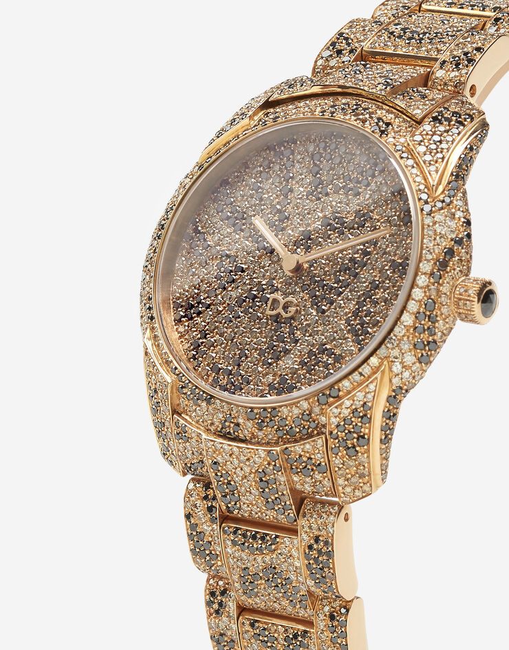 Dolce & Gabbana Reloj DG7 de leopardo en oro rojo con diamantes marrones y negros Dorado WWJE2GXSB01