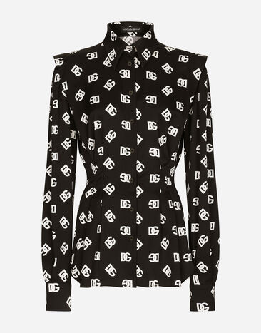 Dolce & Gabbana Charmeuse shirt with all-over DG logo print Black F6ARTTFUGN7