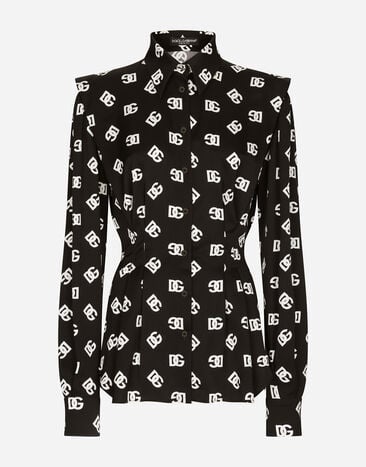 Dolce & Gabbana 올오버 DG 로고 프린트 샤르뫼즈 셔츠 화이트 F5Q62TFU5T9