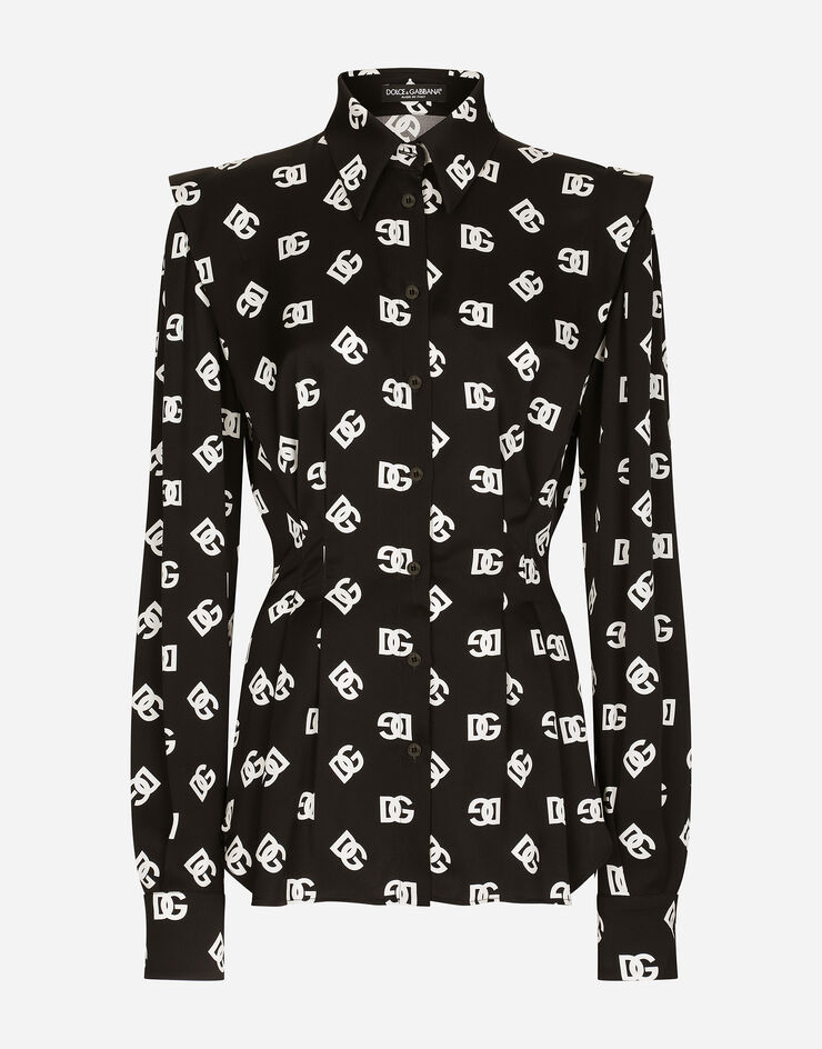 Dolce & Gabbana Camisa de charmeuse con estampado integral del logotipo DG Multicolor F5Q70TFSA4I