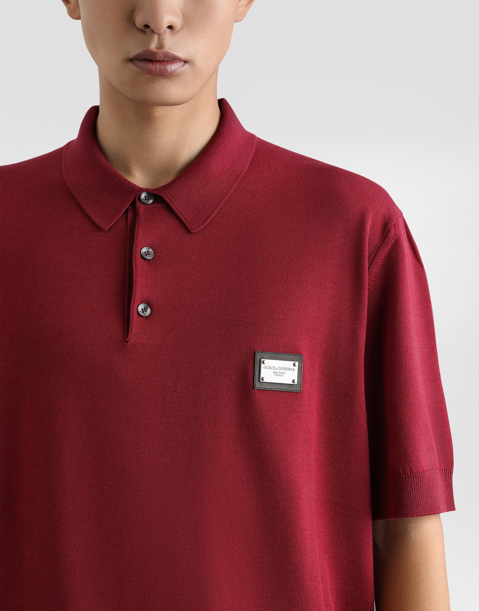 Wool polo-shirt with branded tag in Bordeaux for Men