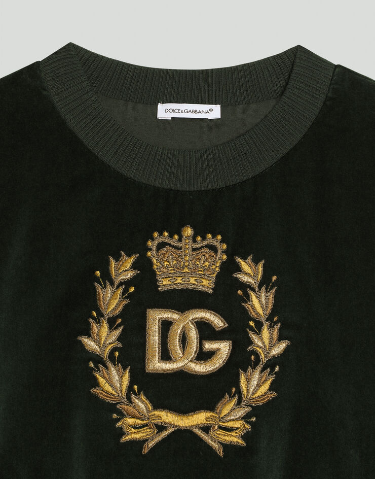 Dolce & Gabbana Kapuzensweatshirt aus Samt Grün L4JWLAFUWE6