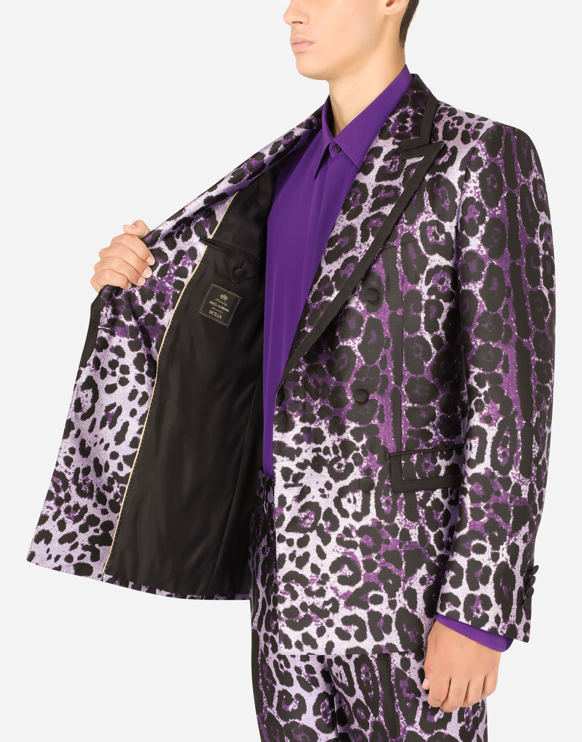 男士多色Double-breasted in leopard-print jacquard Sicilia