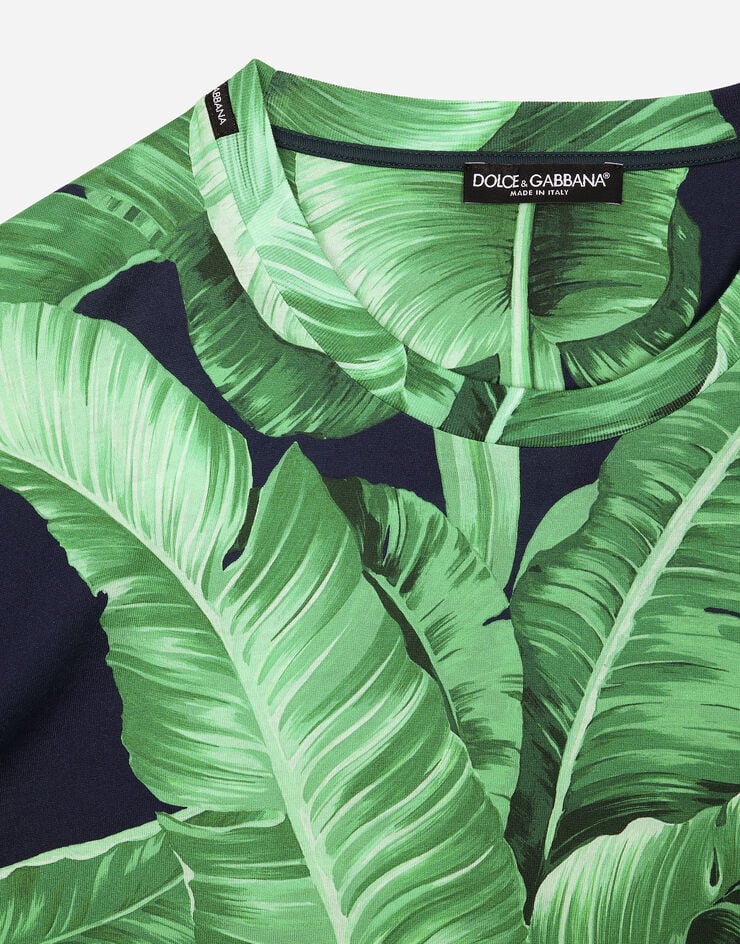 Dolce & Gabbana Kurzarm-T-Shirt aus Baumwolle Bananenbaum-Print Print G8PB8THI7Z2
