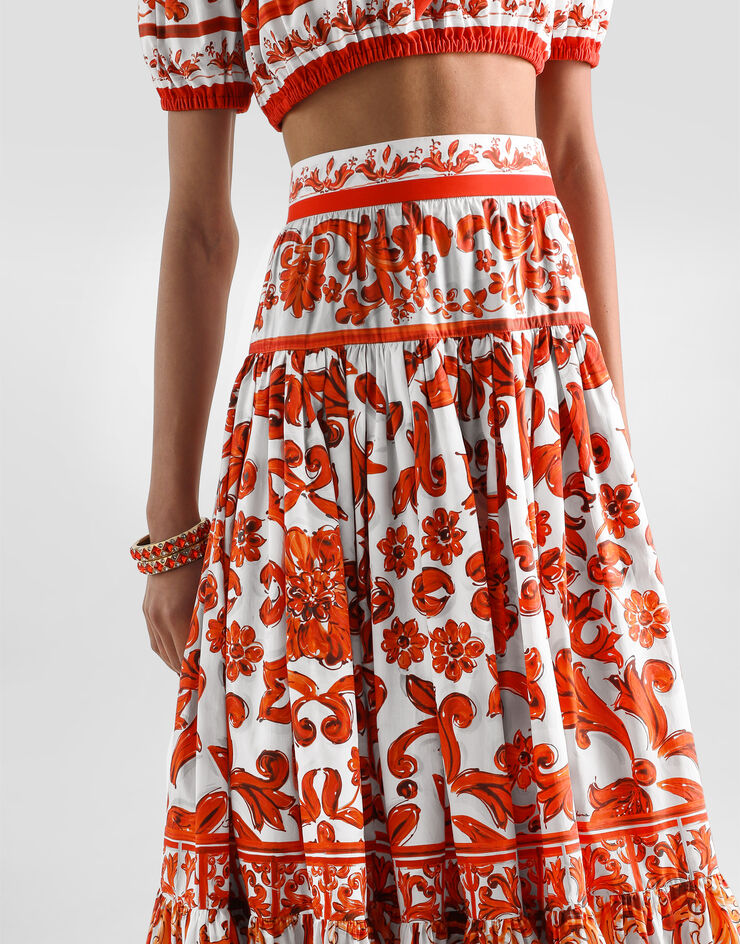 Dolce & Gabbana Majolica-print poplin long skirt Multicolor F4CX0TGDDRL