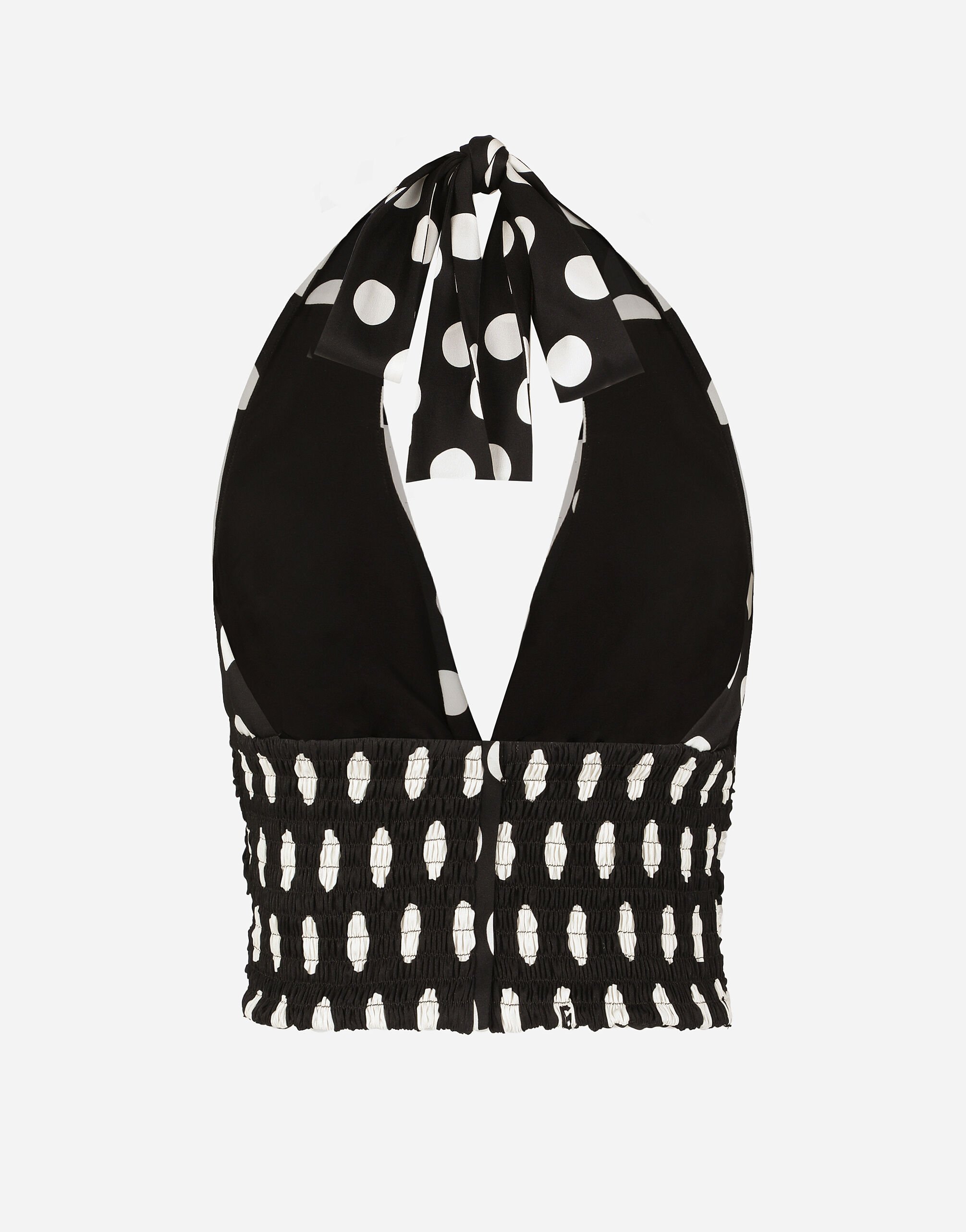 Polka-dot charmeuse top with plunging neckline in Print for