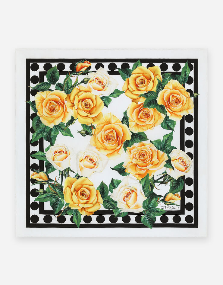 Dolce & Gabbana Fular 50 x 50 de sarga con estampado de rosas amarillas Estampado FN093RGDAWW