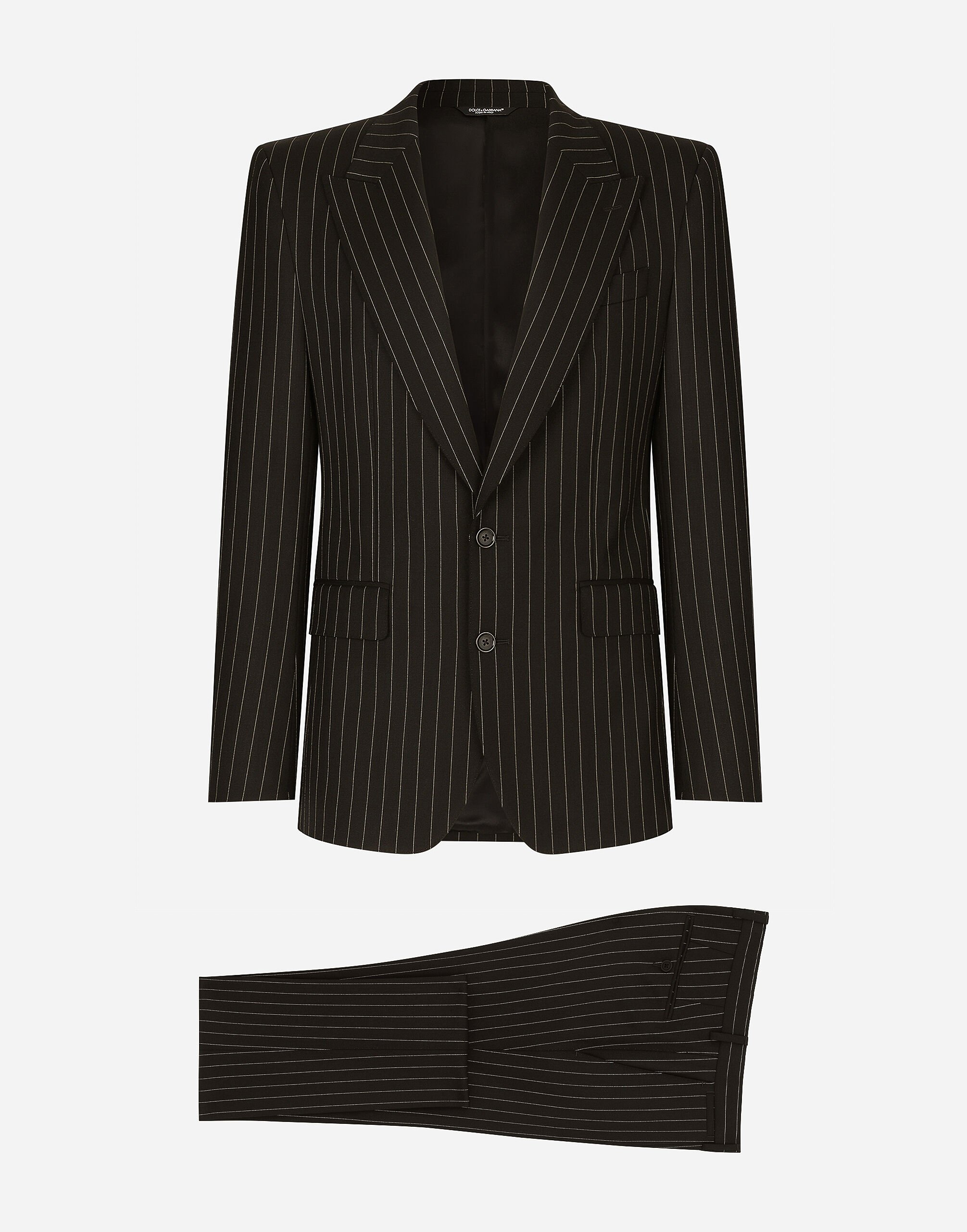 Dolce & Gabbana Traje Sicilia de botonadura sencilla en lana elástica con rayas diplomáticas Negro G2RQ2TGF815