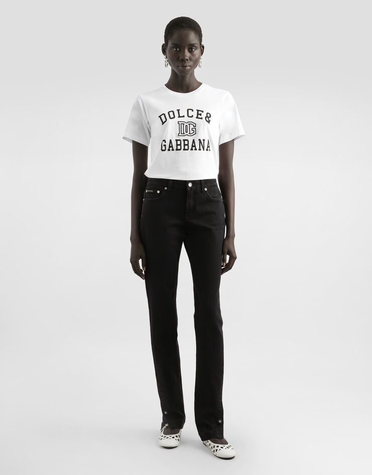 Dolce & Gabbana Jersey T-shirt with Dolce&Gabbana logo embroidery and lettering White F8V09ZGDCNV