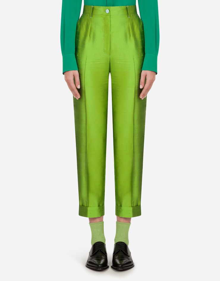 Dolce & Gabbana HIGH-WAISTED PANTS IN SHANTUNG VERDE FTBVMTFU1L5
