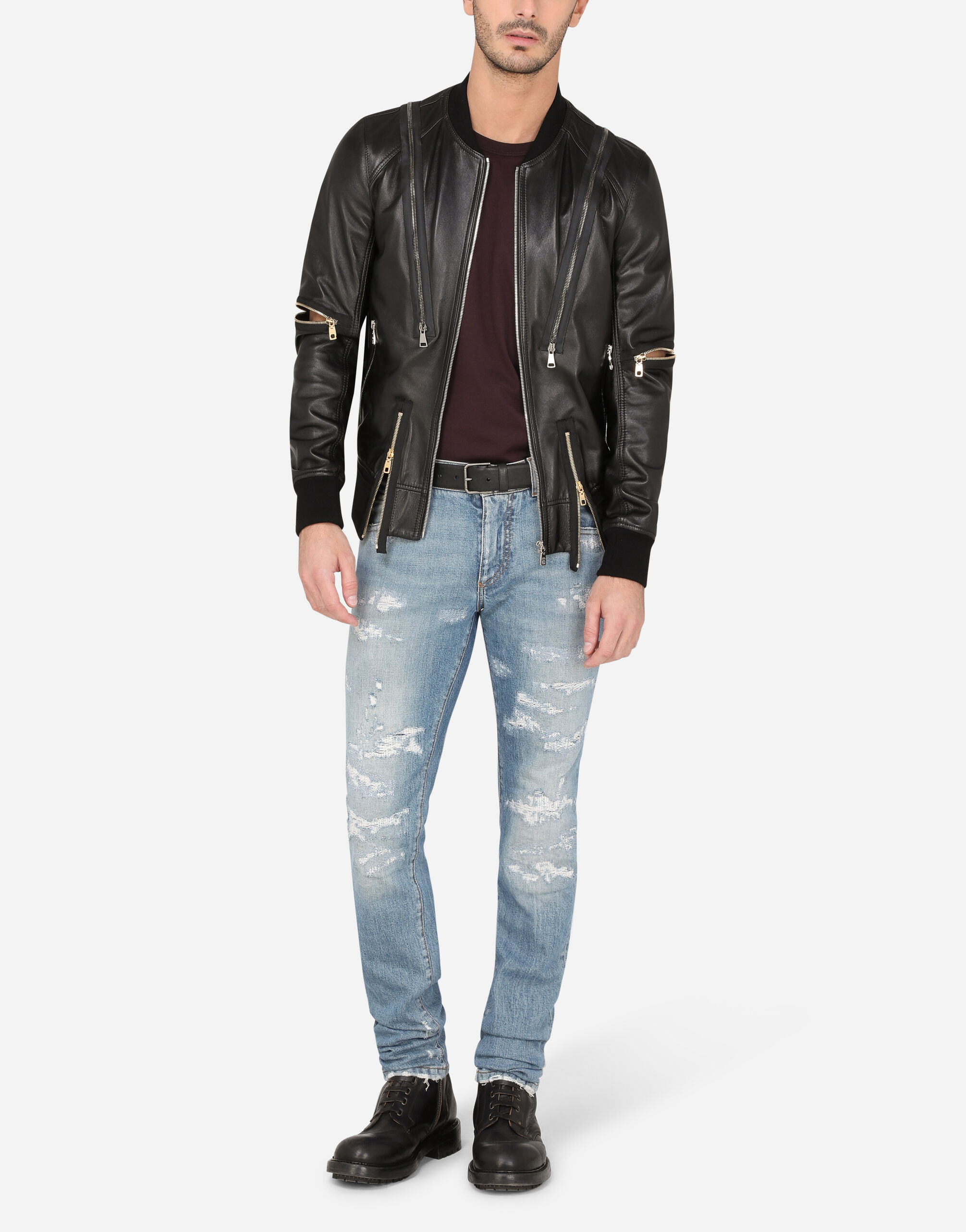 ブルゾン レザー デコレーションジップ