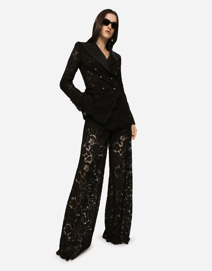 Dolce & Gabbana Turlington-Jacke aus elastischer Spitze mit Logo Schwarz F29TRTFLRE1