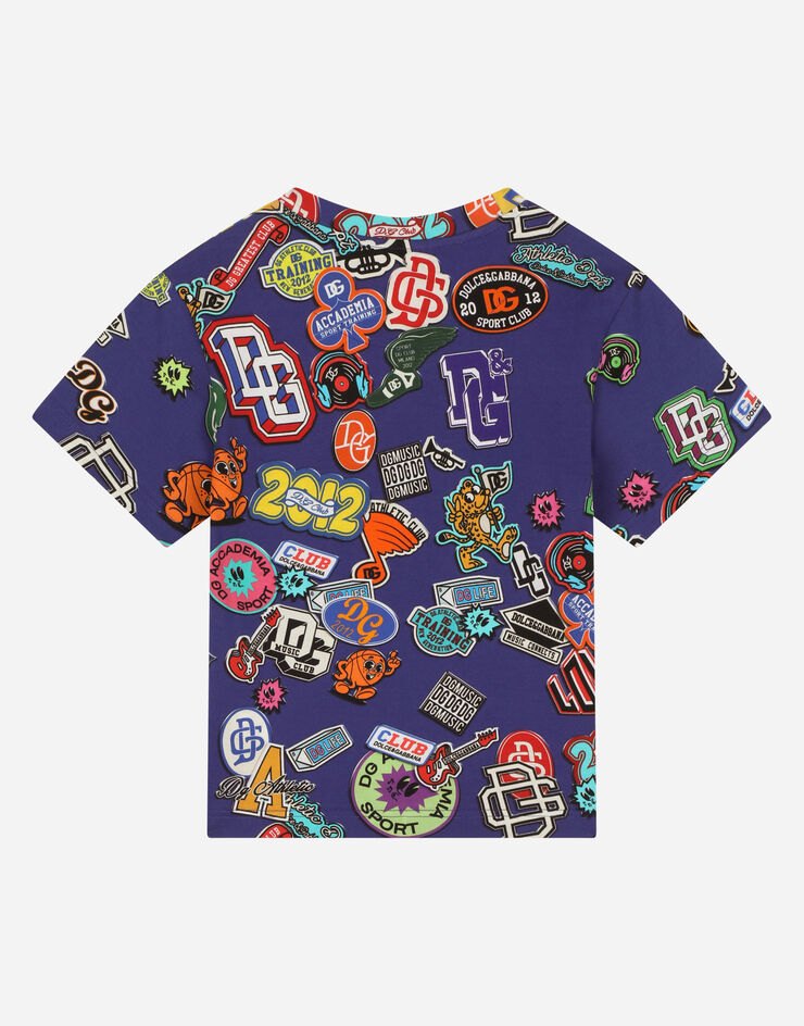 DolceGabbanaSpa Short-sleeved jersey T-shirt with stickers print Blue L4JTDSHS7L8