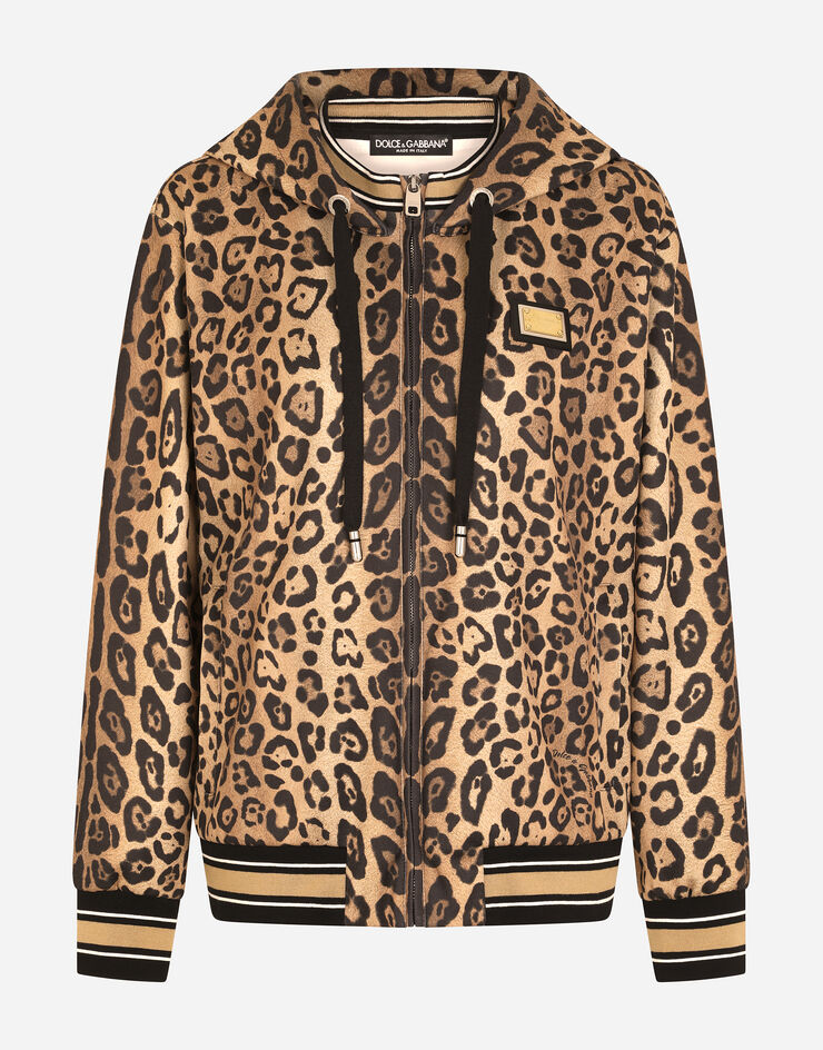 Dolce & Gabbana Zip-up jersey hoodie with leopard print Multicolor I9ABQWG7BPV