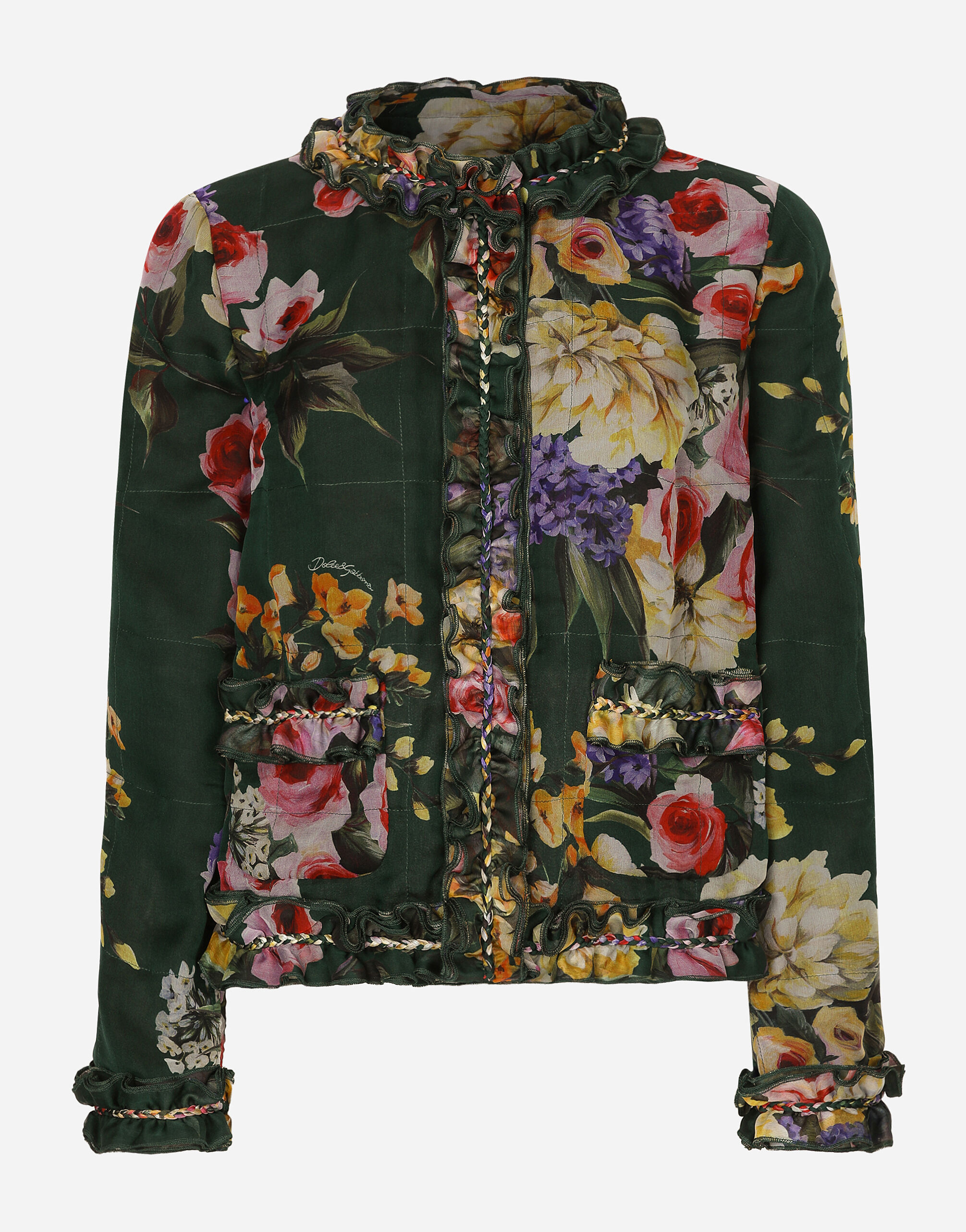 Dolce & Gabbana Chaqueta de chifón con estampado de jardín Imprima F29UDTIS1P4