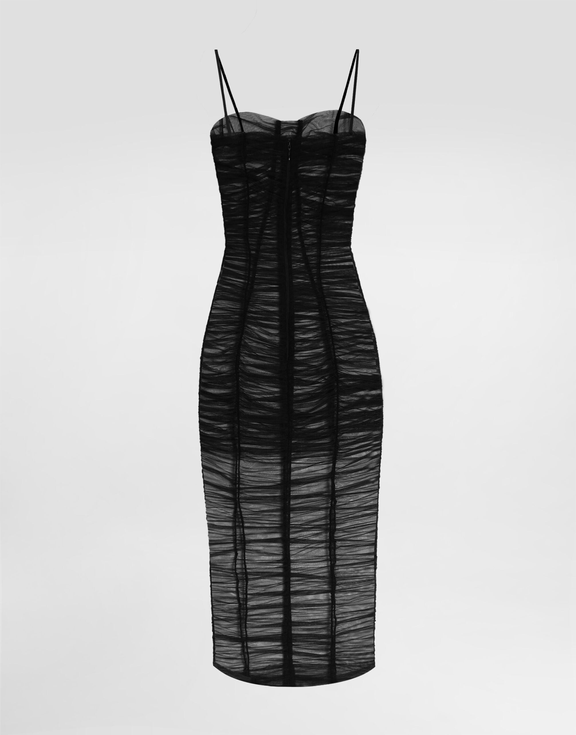 Tulle calf-length dress with draping in Black for Women