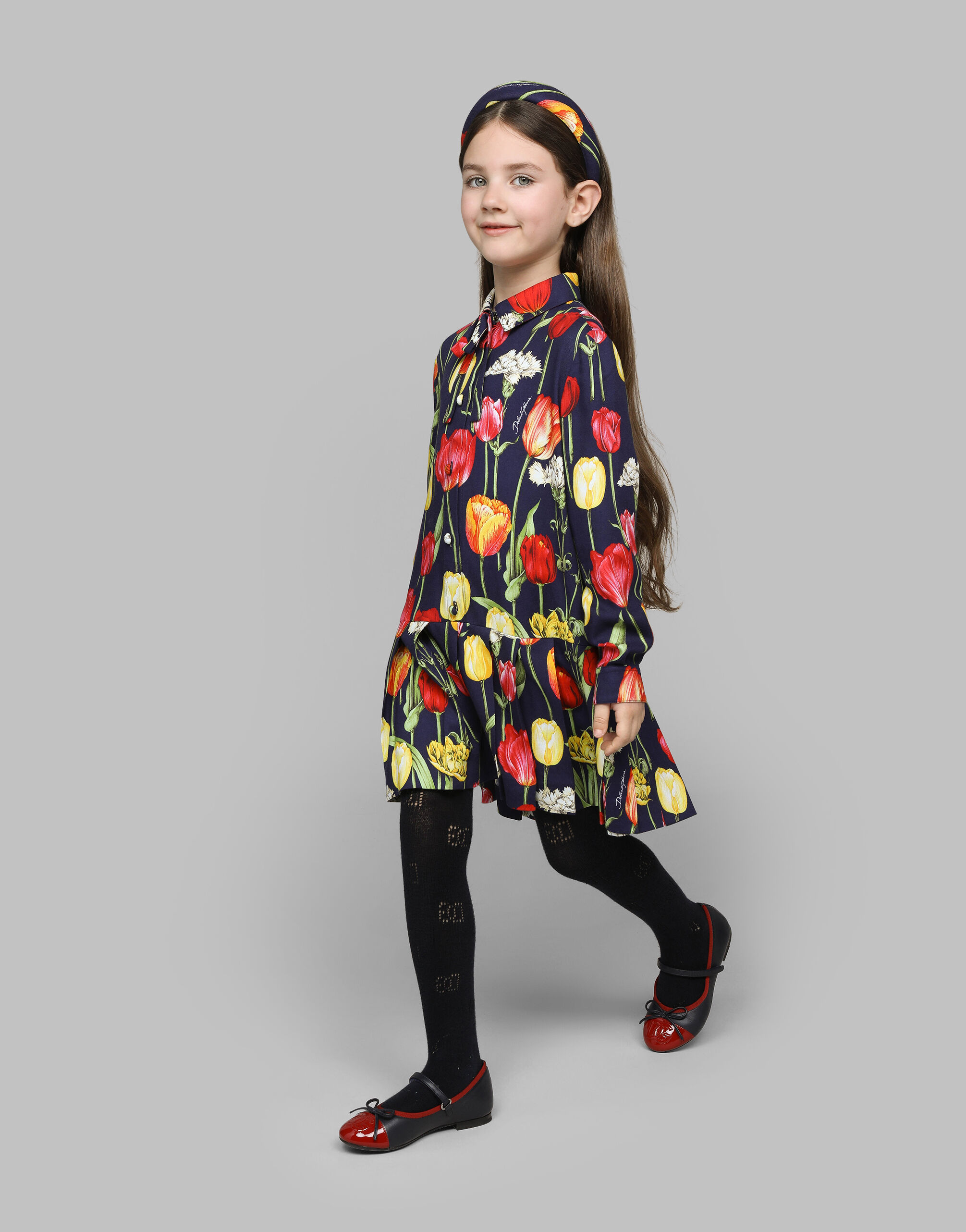 Viyella dress with tulip print in Print for Girls Dolce Gabbana