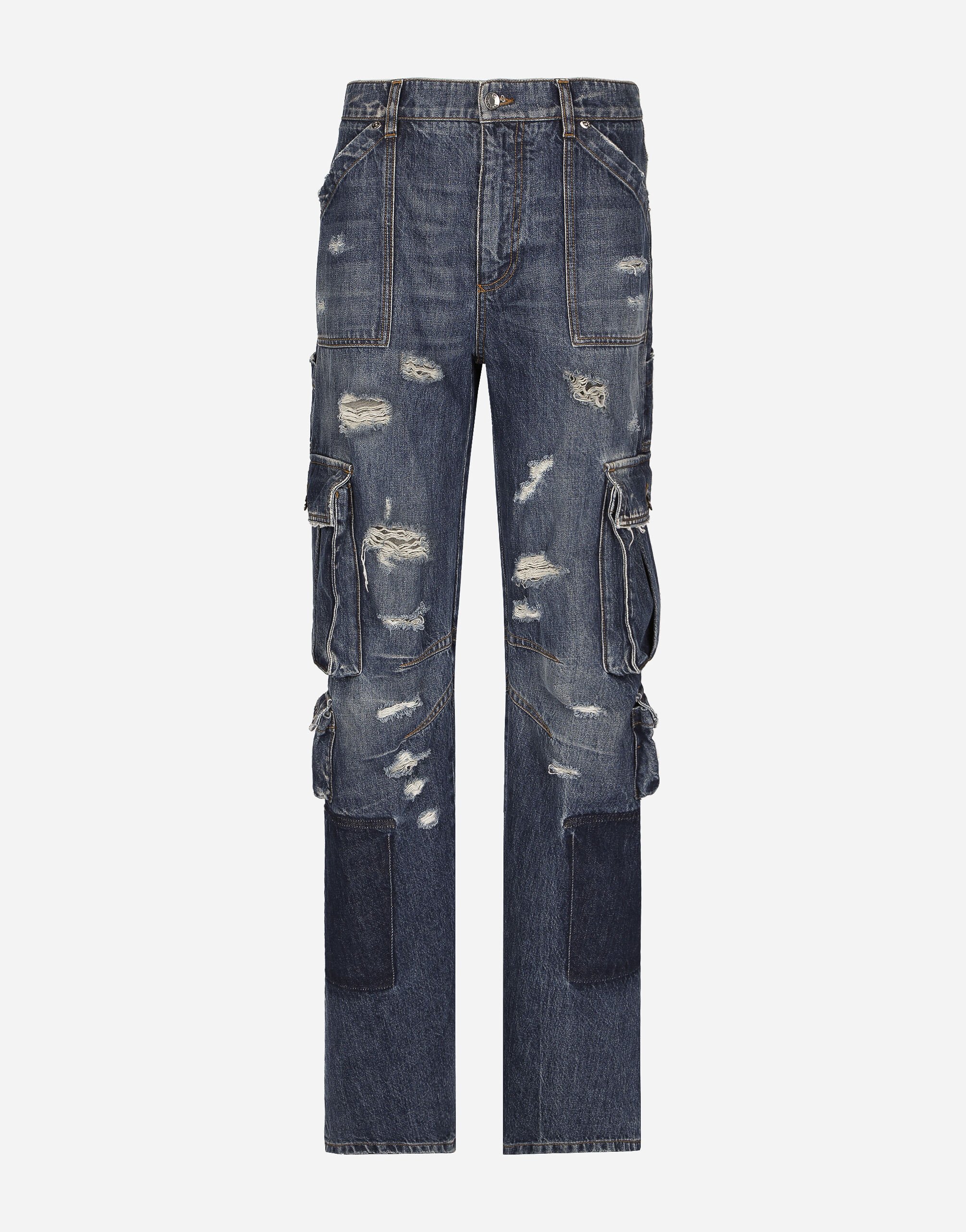 Dolce & Gabbana Denim cargo jeans with rips Blue F9R74DG8KT0