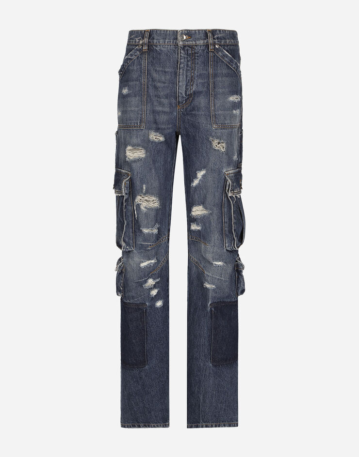 Dolce&Gabbana Denim cargo jeans with rips Multicolor FTCZQDG8JQ1