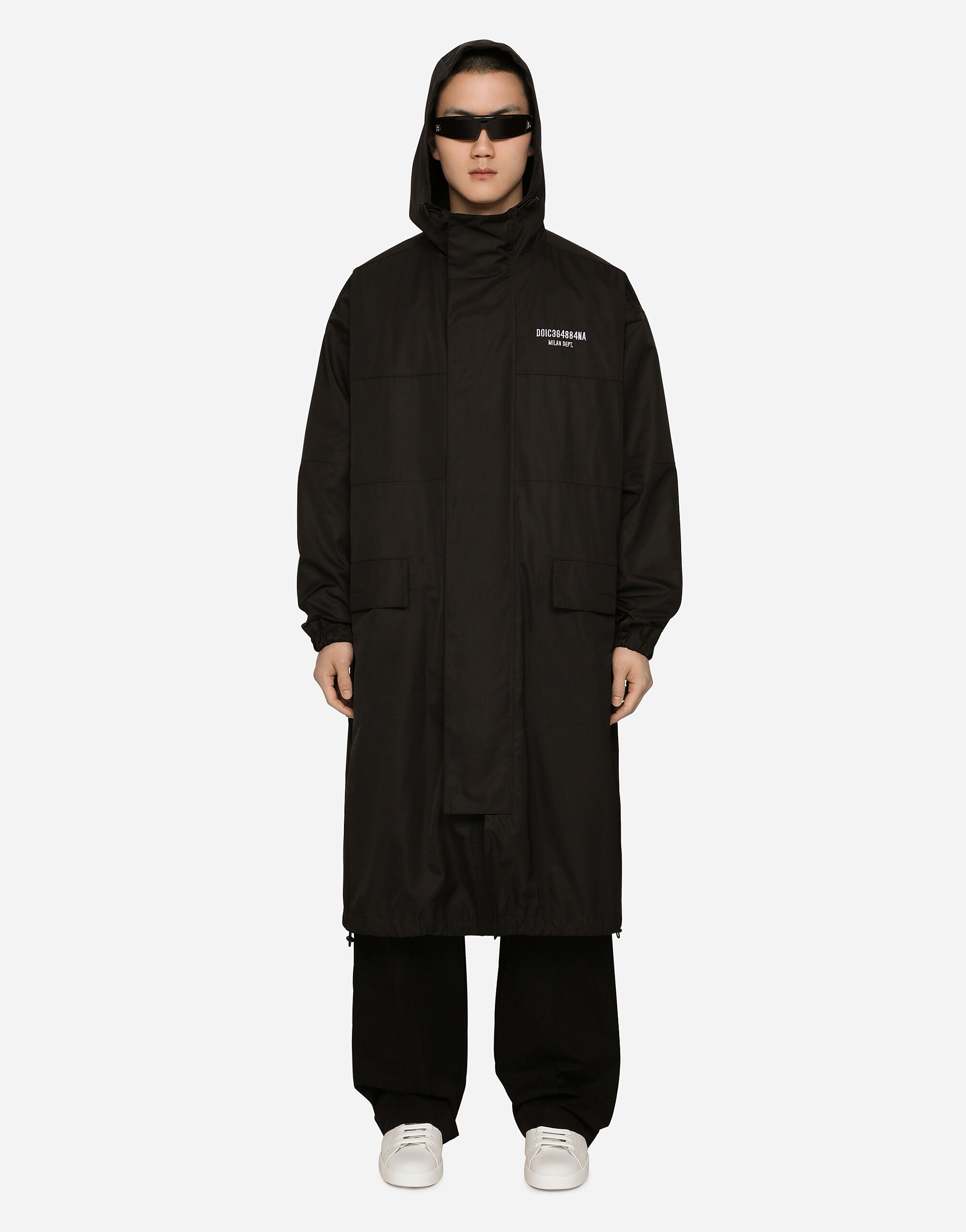 Dolce & Gabbana Long nylon jacket with hood and DGVIB3 patch Black G9PB9LFUL89