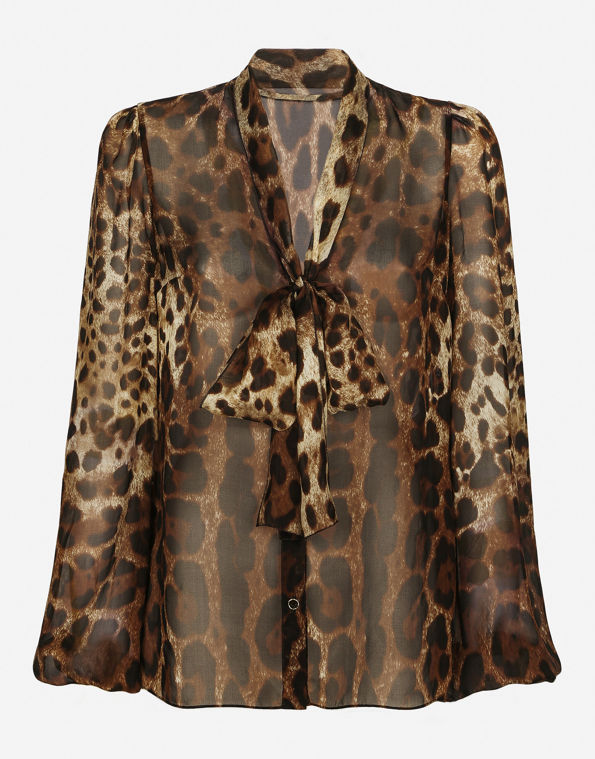 Dolce & Gabbana Chiffonbluse Leoprint mit Schluppenbändern Animal-Print BB7116AM568