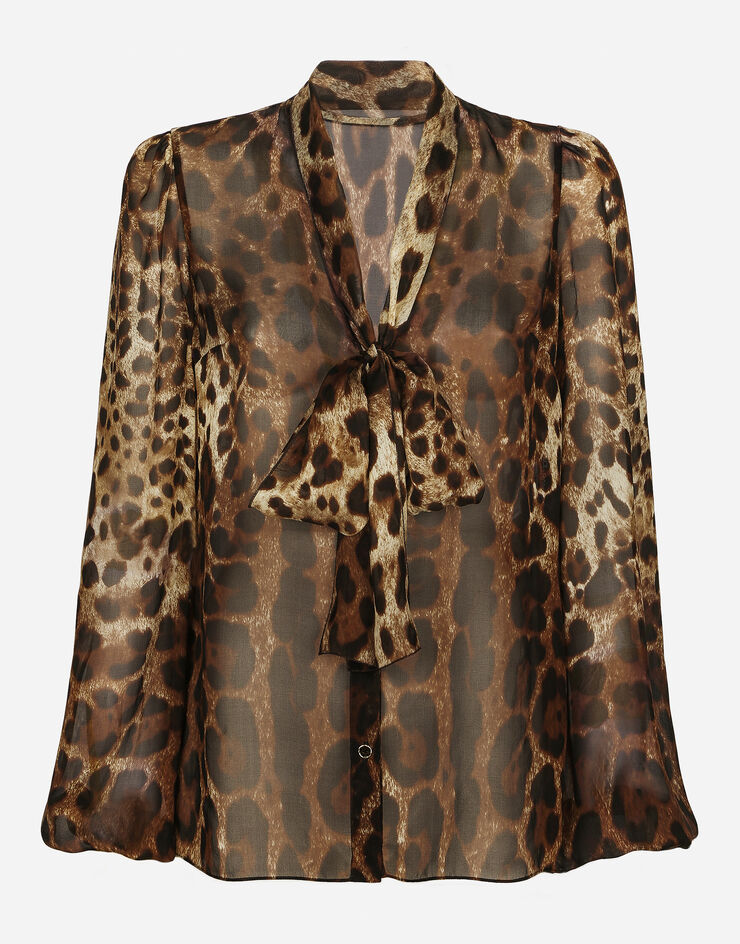 Dolce&Gabbana Camisa de chifón con estampado de leopardo con chalina Estampado Animalier F5N70TIS1MN