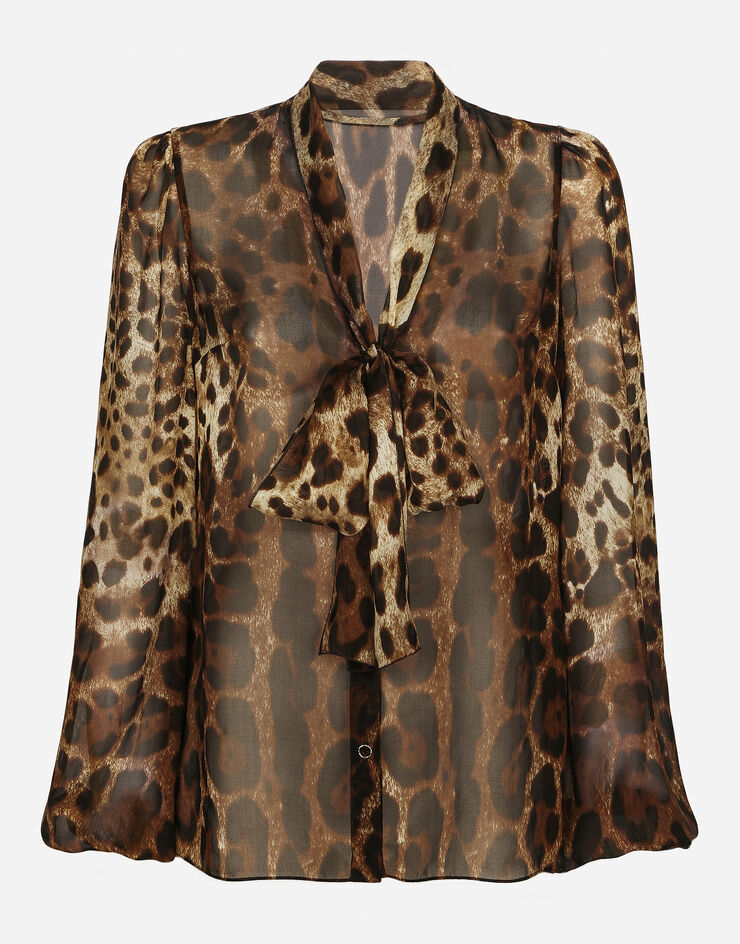 Dolce&Gabbana Chemise en mousseline avec lavallière et imprimé léopard Imprimé Animalier F5N70TIS1MN