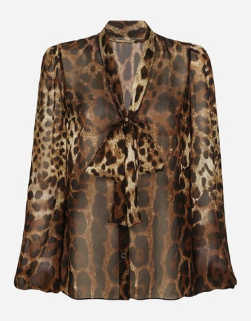 Dolce & Gabbana Chemise en mousseline avec lavallière et imprimé léopard Imprimé Animalier BB7116AM568