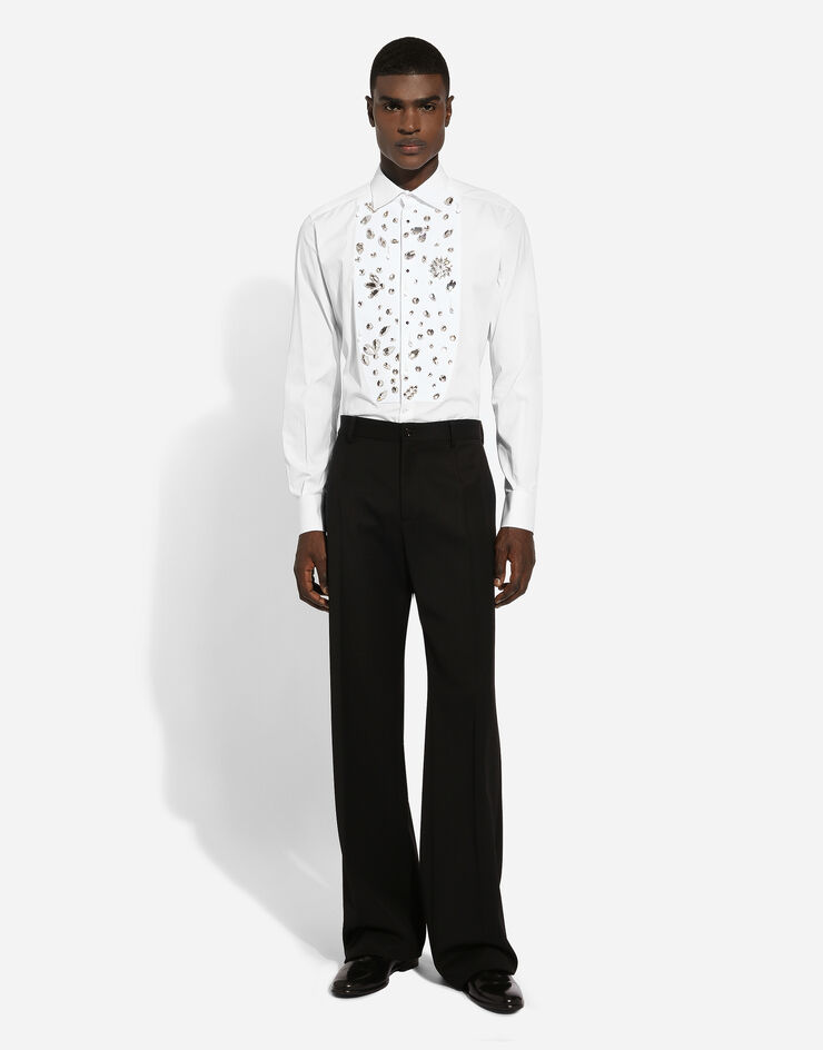 Dolce & Gabbana Gold-fit tuxedo shirt with rhinestone embroidery Blanco G5EN5ZFU5T9