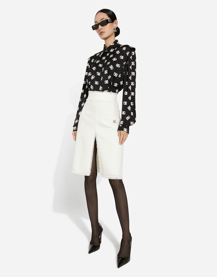Dolce & Gabbana تنورة ميدي تويد راشيل بفتحة في الوسط أبيض F4CJHTGDCAW