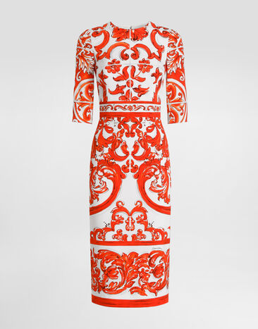 Dolce & Gabbana Majolica-print charmeuse dress Multicolor F6EAJTGDDRJ